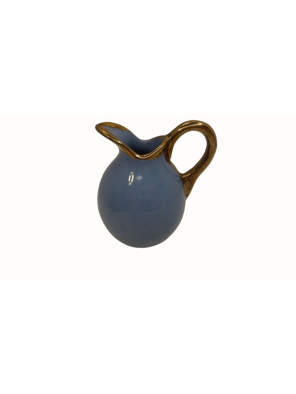 Miniature Cobalt Blue Pitcher Gold Rim Handle Small Ceramic Vase 2.5" Dollhouse